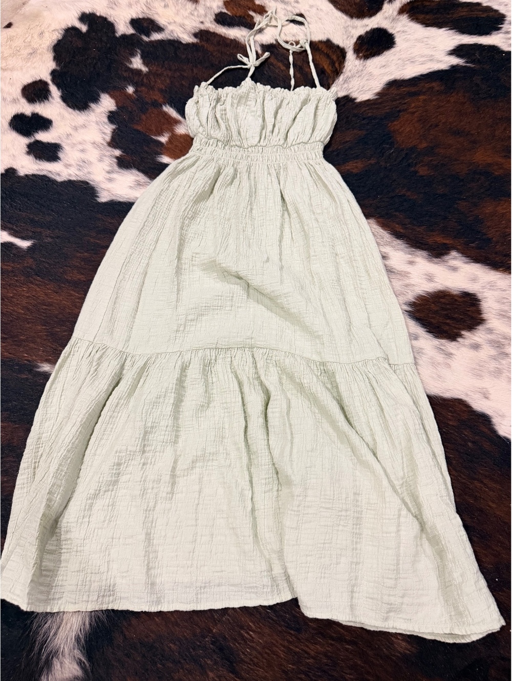 Lush Light Green Smocked Strap Maxi Dress Small